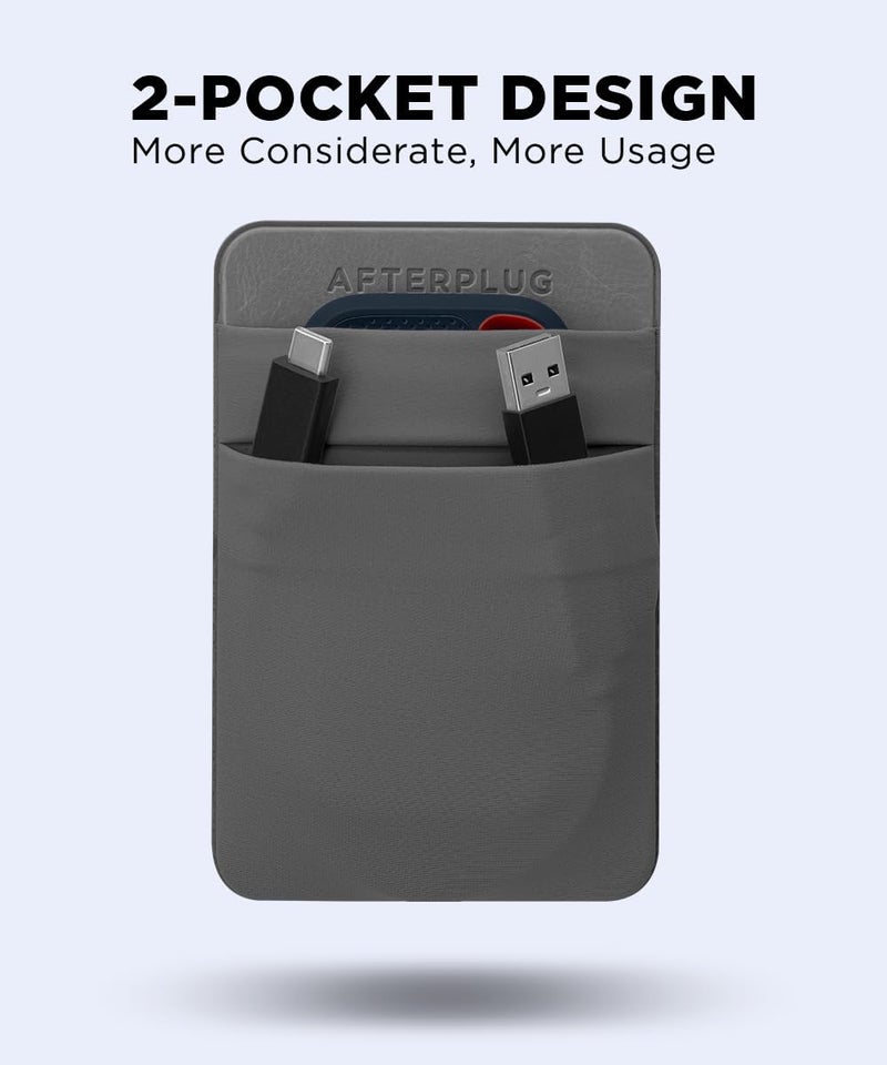 Afterplug 2-Pocket Adhesive Pouch for Laptop, Compatible with External Portable SSD, Magic Mouse, USB Cable and More - Gray - Image 4